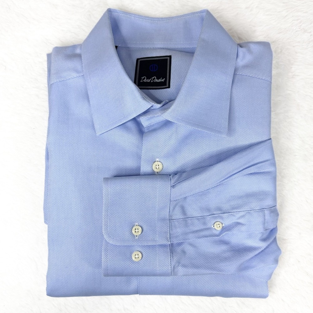 David Donahue Men's Dress Shirt 18.5 34/35 Blue 100% Cotton Button Up EUC